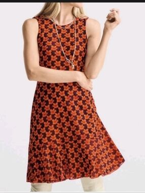 Cabi Flip Dress Reversible 4 Way Orange Navy Floral Polka Dot NWOT Stretchy